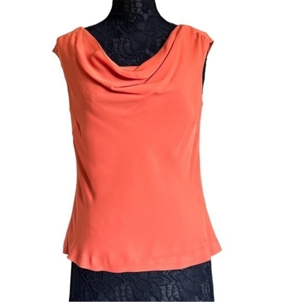 Classiques Entier Coral Orange Silk Cowl Neck Draped Sleeveless Blouse Medium
